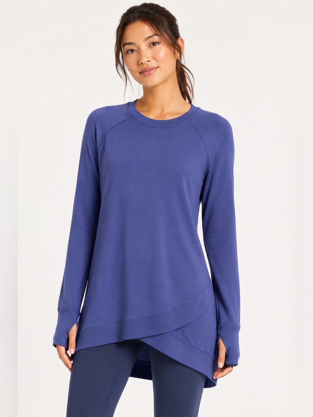 Athleta Pranayama Modal Sweatshirt Tunic Purple Long Sleeve Thumbholes XS